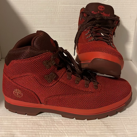Timberland Mens size 12 Euro Mid top lace up Hiking Boot Ankle Medium Red Knit main image 4